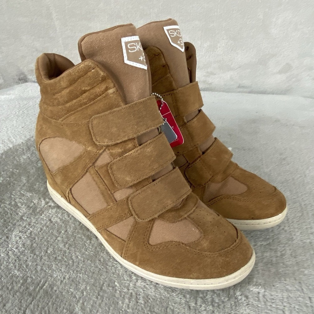 Skechers Plus 3 Raise The Bar Womens Wedge Sneakers Size 9.5 Brown Suede NEW